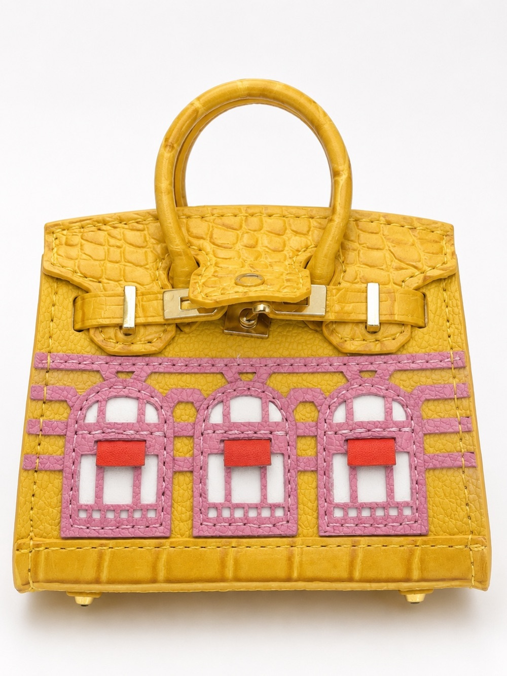 Yellow Mini Satchel Handbag with Pink Accent AirPod holder